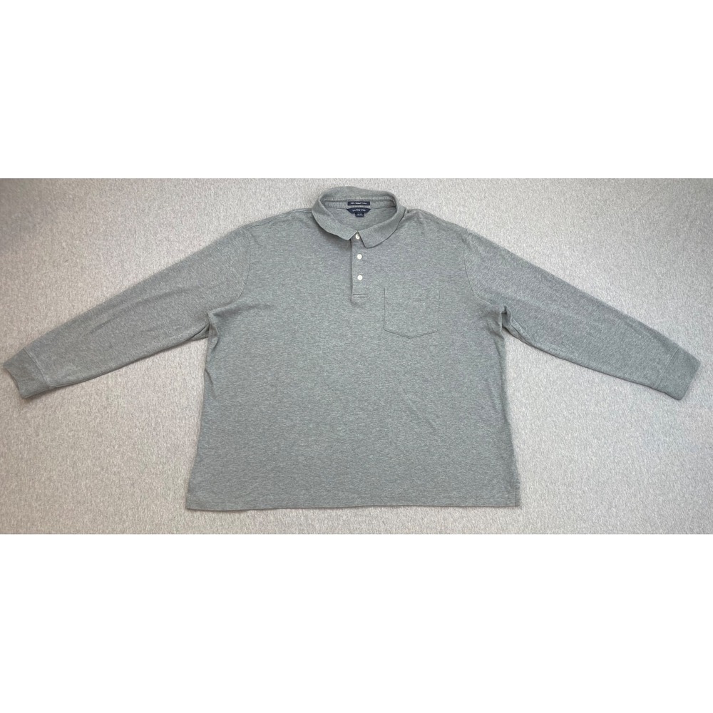 Lands End Polo Mens XXL (50-52) Gray 100% Supima Cotton Pocket Long Sleeve